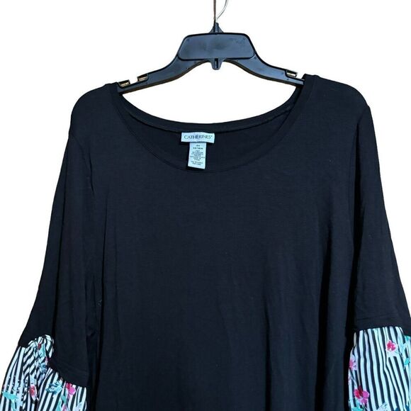 Catherines Tunic Top Womens 0X 14 16W Black Mixed Print Hem Stretch Blouse - Picture 2 of 6